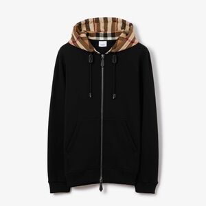 Burberry Black Hoodie with Checkered Hood Check Hood Cotton Zip Hoodie
